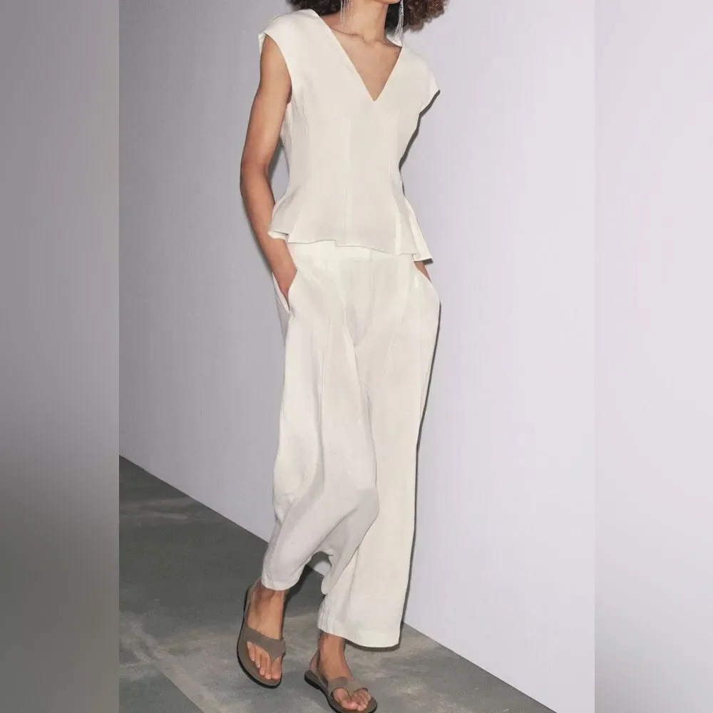ZARA 100% LINEN PLEATED PANTS ZW COLLECTION